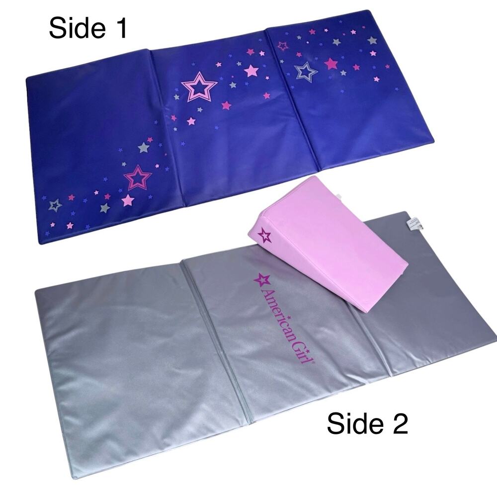 American Girl Gymnastics Tumble Mat Wedge Set Reversible Silver Blue Pink Stars